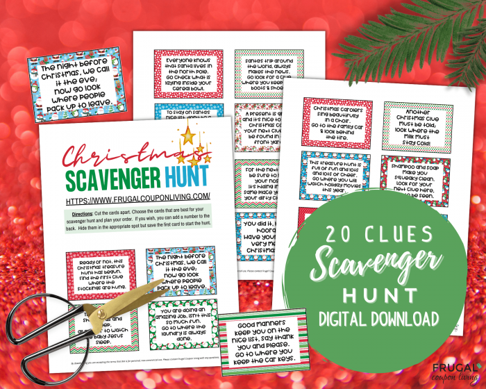 printable Christmas scavenger hunt clues for kids