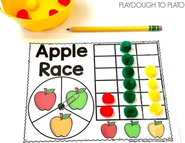 printable apple race math game 