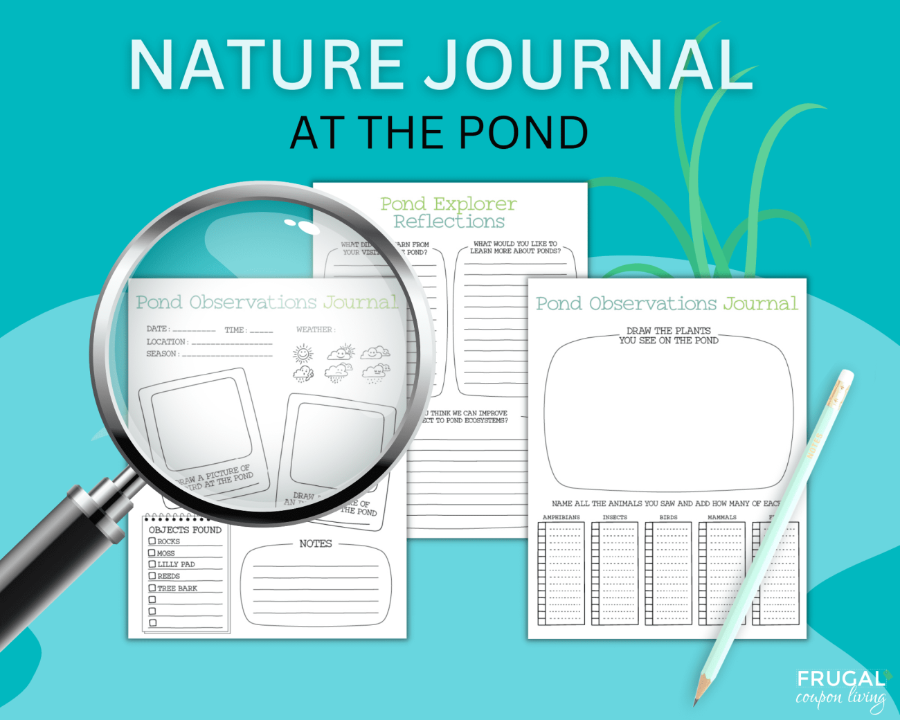 printable natural journaling for kids at the pond