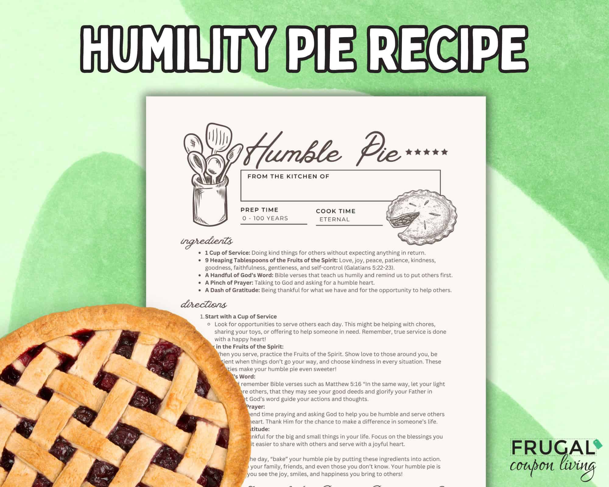 Printable humble pie recipe for christian kids