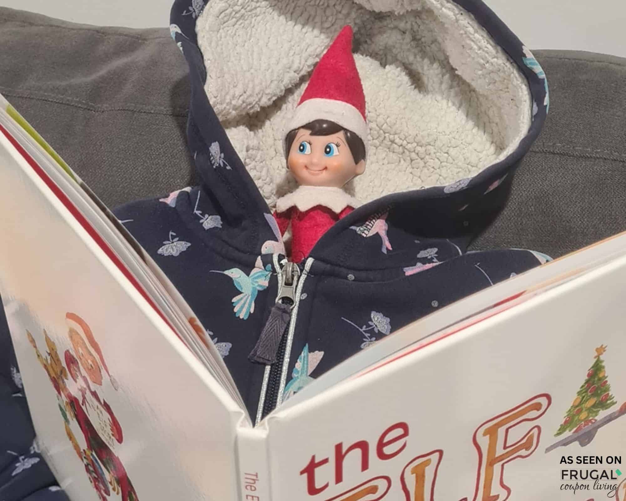 the elf on the shelf reading a book