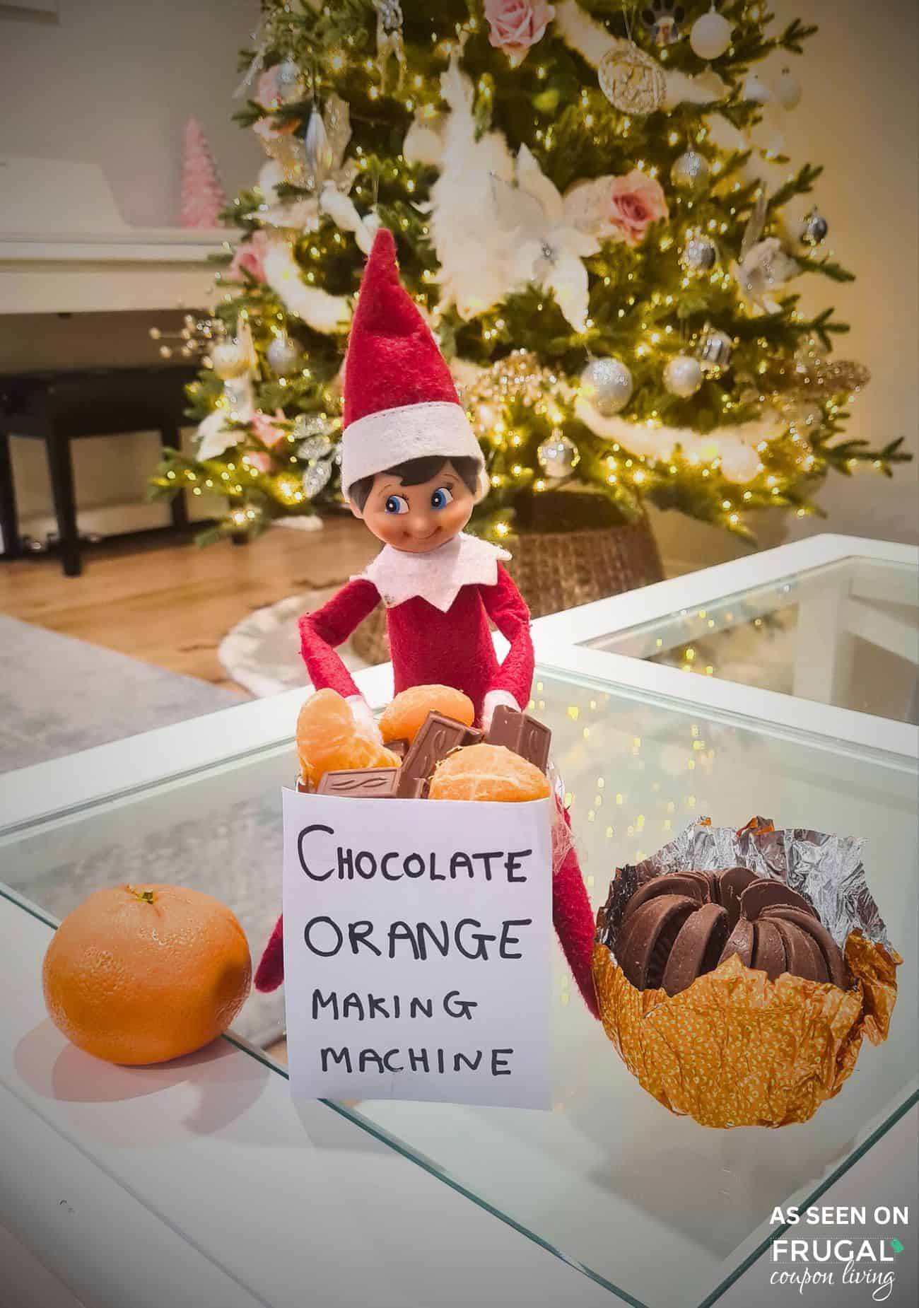 chocolate orange machine with the elf on the shelf