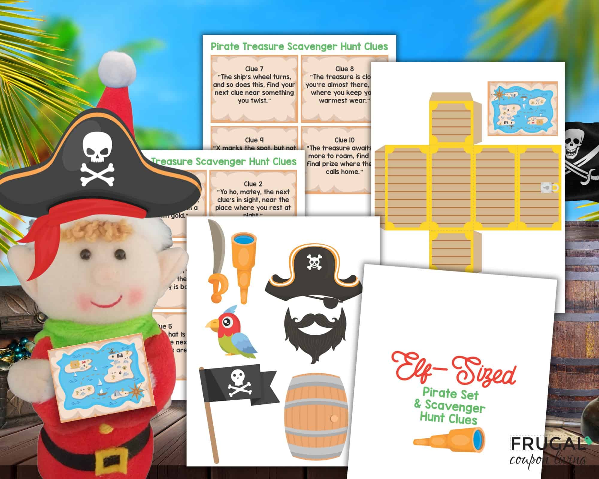 printable pirate set for elf with christmas treasure hunt